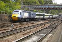 The 07.55 Inverness - Kings Cross <I>Highland Chieftain</I> passes through Princes Street Gardens with 43313 on the rear on 14 June 2011.<br><br>[Bill Roberton 14/06/2011]