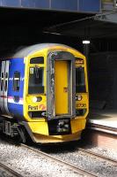 In a rare pool of light 158736 waits at Waverley Station on 14 June with a service for Newcraighall.<br>
<br><br>[Bill Roberton 14/06/2011]