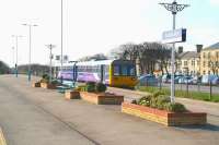 An afternoon service from Bishop Auckland runs into the terminus at Saltburn on 3 April 2008. The former station building, now part of a shopping mall, is off picture to the right. [See image 34553]<br><br>[John Furnevel 03/04/2008]