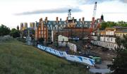 York's original terminus viewed from the city wall. Carriage sidings were located to the left beside the wall and the platforms under an overall roof in the station area.<br><br>[Ewan Crawford 13/06/2011]