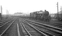 The 9.20am London St Pancras - Glasgow Central arrives at Carlisle off the S&C route from Leeds in July 1967 behind Holbeck Jubilee no 45697 <I>'Achilles'</I>. [See image 34132]<br><br>[Robin Barbour Collection (Courtesy Bruce McCartney) 15/07/1967]