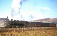 The branch train for Riddings Junction heads south out of Langholm station on 12th April 1964, just a couple of months before withdrawal of passenger services.<br><br>[Frank Spaven Collection (Courtesy David Spaven) 12/04/1964]