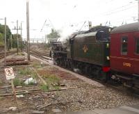 <I>The Fellsman</I> is running again in 2011, and fully booked for nine trips. 46115 <I>Scots Guardsman</I> was at the head of the first train of the season on 20 July and is seen here leaving Preston heading south to Farington Curve Junction prior to joining the East Lancashire line and eventually the S&C. <br><br>[Mark Bartlett 20/07/2011]