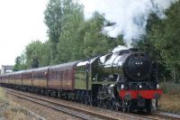 46115 <I>Scots Guardsman</I> departs from the pickup stop at <br>
Bamber Bridge on 20 July with the first outward 'Fellsman' Railtour of 2011. The special ran from Lancaster to Carlisle via Blackburn and the Settle & Carlisle line.<br><br>[John McIntyre 20/07/2011]