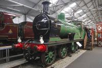 GNSR 4-4-0 Gordon Highlander standing alongside Midland Railway Compound 1000 inside the Scottish Railway Exhibition at Boness on 21 July 2011.<br>
<br>
<br><br>[Bill Roberton 21/07/2011]