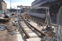 Progress at Haymarket tram interchange on 26 July looking towards the station. <br><br>[Bill Roberton 26/07/2011]