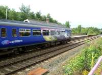 View west at Haltwhistle station on 26 July 2011 as the 11.17 DMU for Carlisle (10.22 ex-Newcastle Central) prepares to leave platform 2.<br><br>[Bruce McCartney 26/07/2011]