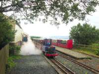 'Victoria' departs from Craignure with the 12.10 to Torosay on 14 August. With Torosay Castle remaining closed to the public, trains are carrying fewer passengers than usual during this brief window of operation, pending the proposed relocation to Balloch and Loch Lomond. <br>
<br><br>[Malcolm Chattwood 14/08/2011]