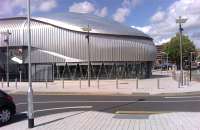 Newport (High Street) station was extended for the Ryder Cup last year (2010).<br><br>
<br><br>
This view shows the new booking hall and footbridge - it is about where the water column was previously [[See image 30821]].<br><br>[John Thorn 16/07/2011]