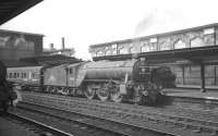 Gresley V2 2-6-2 no 60964 about to take the 1.40pm Stranraer Harbour - Newcastle Central out of Carlisle platform 4 on Saturday 27 July 1963.<br><br>[K A Gray 27/07/1963]