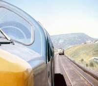 A summer Saturday Edinburgh-Inverness train waits to cross the up <I>'Clansman'</I> at Dalnaspidal in July 1975.<br><br>[John Yellowlees /07/1975]