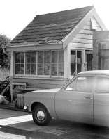 Old level crossing gate box at Pomathorn relocated to north end of the platform and facing into the former goods yard, in 1975. [See image 23614]<br><br>[Bill Roberton //1975]