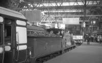 Platform 3 of Princes Street station, Edinburgh, on 19 April 1965 with CR 123 having brought in the BLS <I>Scottish Rambler No 4</I> (Train B) from Glasgow Central. <br><br>[K A Gray 19/04/1965]