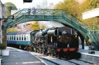 Black 5 no 45157 propelling empty stock out of Pickering station in 2003.<br><br>[Colin Miller //2003]