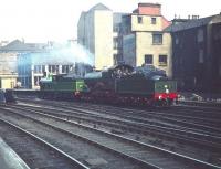 <I>City of Truro</I> + <I>Gordon Highlander</I> leaving Glasgow Central on 3 September 1959 after bringing in a special from Montrose in connection with the <I>Scottish Industries Exhibition</I>.<br><br>[A Snapper (Courtesy Bruce McCartney) 03/09/1959]