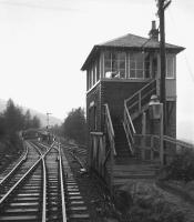 View west towards the junction from Killin East signal box in 1966, with the Killin branch coming in from the right. The photographer found a rusting oil lamp, engraved 'Killin East Junction', dumped on the ground near here - and duly liberated said relic for posterity.<br>
<br><br>[David Spaven //1966]