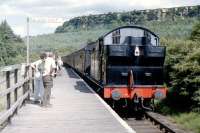 GWR 0-6-2T no 6619 on a Grosmont to Pickering train prepares to stop at the request Halt at Newtondale in July 1986.<br>
<br><br>[Colin Miller /07/1986]