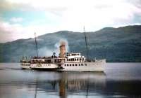 The paddle steamer <I>Maid of the Loch</I> photographed on Loch Lomond in the late 1950s on one of her regular trips out from Balloch Pier.<br><br>[A Snapper (Courtesy Bruce McCartney) //]