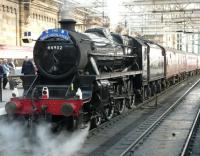 Ex-LMS Black 5 44932 after an on-time arrival at Glasgow Central on 10 September with 1Z20 <I>The West Highlander</I>, steam hauled between Carnforth and Glasgow. <br><br>[Ken Browne 10/09/2011]