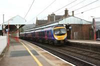 An Edinburgh - Manchester Airport service calls at Penrith on 10 September 2011.<br>
<br><br>[John McIntyre 10/09/2011]