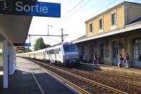 526010 heading an express from Cherbourg to Paris arrives at Bayeux on 4 September 2011.<br><br>[Peter Todd 04/09/2011]