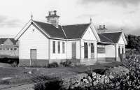 The 1884 through station at Portsoy, photographed in 1977. Opened following the extension of the line west, it replaced the original terminus [see image 35666]. Closed in 1963, it was later put to use by the local Scouts.<br><br>[Bill Roberton /09/1977]