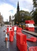 <I>Aaarrgghhhhhh... they're back!</I> Engineers using Lego on the re-activated tram works on Princes Street on 17 September in an attempt to reduce costs and speed up the project!<br><br>[Bill Roberton 17/09/2011]