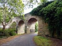 There is not much left of the railway south of the station site at St Andrews, but a length of embankment is a foot / cycle path for a short distance including the Kinness Burn viaduct. View of the bridge from the west on 20 September 2011.<br>
<br><br>[Colin Miller 20/09/2011]