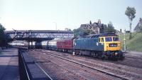 Brush Type 4 no 1547 passes non-stop through Larbert station, not long after departing from Stirling on 13 June 1970 with the 16.30 Motorail service to Newton-le-Willows.<br><br>[Bill Jamieson 13/06/1970]