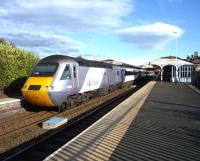 One of the Edinburgh - Newcastle via Carlisle HST shuttle services running through Hexham on Sunday 25 September 2011 during ECML diversions caused by engineering works at Abbeyhill Junction.<br><br>[John Steven 25/09/2011]