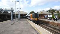 A South West Trains service to Waterloo, formed by EMU 444021, calls at platform 3 at Basingstoke on 23 September 2011. Viewed from the east end of the station.<br><br>[John McIntyre 23/09/2011]