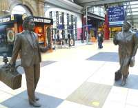 Doddy meets Bessie. Statues on the concourse at Lime Street station, Liverpool, in honour of the famous comedian and the late <I>'Battling'</I> Bessie Braddock MP (1899-1970) former Member of Parliament for Liverpool Exchange.<br><br>[Bruce McCartney 16/10/2011]