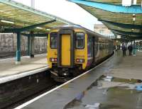 Northern 156448 stands in bay platform 2 at Carlisle on 18 October with a service for the Cumbrian Coast route.<br><br>[Ken Browne 18/10/2011]