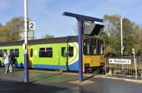 The 09.54 DMU for Cheltenham Spa, formed by 150 101, awaiting its departure time from Swindon on 26 October.<br><br>[Peter Todd 26/10/2011]