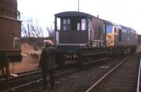 Shunting Royal Elizabeth Yard, the Royal Navy Victualling Depot near Dalmeny, on an EURS brake van trip in early 1973.<br>
<br><br>[David Spaven //1973]