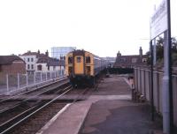 BR Southern Region 4 car EMU no. 7890 arriving at Canterbury East in July 1975 on a London Victoria - Dover service. <br>
<br><br>[John McIntyre /07/1975]