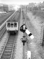 A DMU makes a smoky departure from High Wycombe with a service to London Marylebone in 1973. Still an active 'pole route' by the look of it!<br>
<br><br>[Bill Roberton //1973]