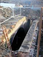 Work in progress on 11 April in connection with the removal of the ventilation shaft and steel supports of London Road tunnel. The shape of the tunnel can be clearly seen in this view. [See image 35866]<br><br>[Colin Harkins 11/04/2011]