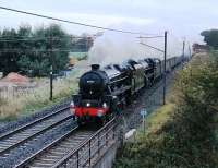 First light at Woodacre on 5th November sees two <I>Black 5s</I> heading south with the <I>Buxton Spa Express</I>. 45407 and 44871 left Lancaster at 7.08am to go to Buxton, Sheffield and Wakefield and were not due back there until 9.50pm.<br><br>[Mark Bartlett 05/11/2011]