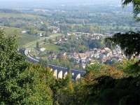 Sancerre is not only a place for fine white wines but also an interesting hill-top town. Below the ramparts is this impressive viaduct, in use as a road. The river in the top right corner is the Loire.<br><br>[John Thorn 28/09/2011]