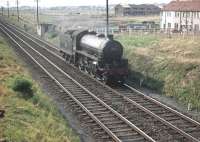 B1 4-6-0 no 61307 approaching Saughton Junction light engine from the Forth Bridge direction on 25 July 1959 past new housing developments at Broomhall.<br><br>[A Snapper (Courtesy Bruce McCartney) 25/07/1959]