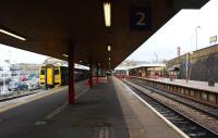 A Northern service from Blackpool North to York waits at Bradford Interchange on 4 November 2011 before reversing and heading to Leeds.<br><br>[John McIntyre 04/11/2011]