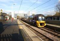 A WYPTE Class 333 calls at Shipley platform 4 with a train for Bradford Forster Square on 4 November 2011. Platforms 1 & 2 of the triangular station are on the direct Leeds - Skipton route, 3 & 4 handle Leeds/Ilkely - Bradford Forster Square trains, while Platform 5 is used by Forster Square - Skipton services.<br><br>[John McIntyre 04/11/2011]