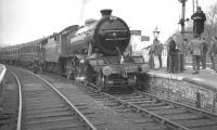 K4 2-6-0 no 3442 <I>The Great Marquess</I> during a photostop with <I>The Dalesman</I> railtour on 4 May 1963. The train is standing at Arthington station, facing in the direction of Leeds, having just arrived from Bradford Forster Square. The Leeds to Harrogate line platforms can be seen on the extreme right. The tour was organised by the West Riding branch of the RCTS. [See image 33226]<br>
 <br><br>[K A Gray 04/05/1963]