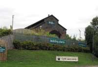 I returned to the Garden Store at Ross to record the new use for the Ross-on-Wye engine shed [see image 30119]. View is east from Station Road on 8 October 2011.<br><br>[John Thorn 08/10/2011]