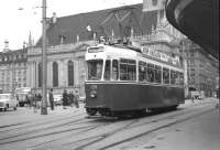 A 'Modern' tram stands at the interchange with the terminus of the SZB in Bern in the summer of 1962. [See image 36379]<br><br>[Colin Miller /07/1962]