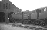 Bankers at Beattock. Standard class 4 2-6-4Ts 80005 and 80117 stand outside Beattock shed in October 1965.<br><br>[K A Gray 17/10/1965]