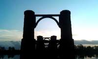 View south through the surviving piers of Alloa swing bridge on 12 November 2011.<br><br>[Grant Robertson 12/11/2011]