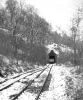 The locomotive shed at Loch Tay, photographed on the snowy afternoon of 12 April 1963, the occasion of the visit to the branch by the SLS/BLS <I>Scottish Rambler no 2</I>. Loch Tay station is behind the camera. [See image 6553] <br><br>[R Sillitto/A Renfrew Collection (Courtesy Bruce McCartney) 12/04/1963]