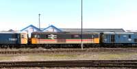 Class 73 Electro-diesels nos 73207/205/208 in the sidings at Eastleigh on 17 November 2011.<br><br>[Peter Todd 17/11/2011]